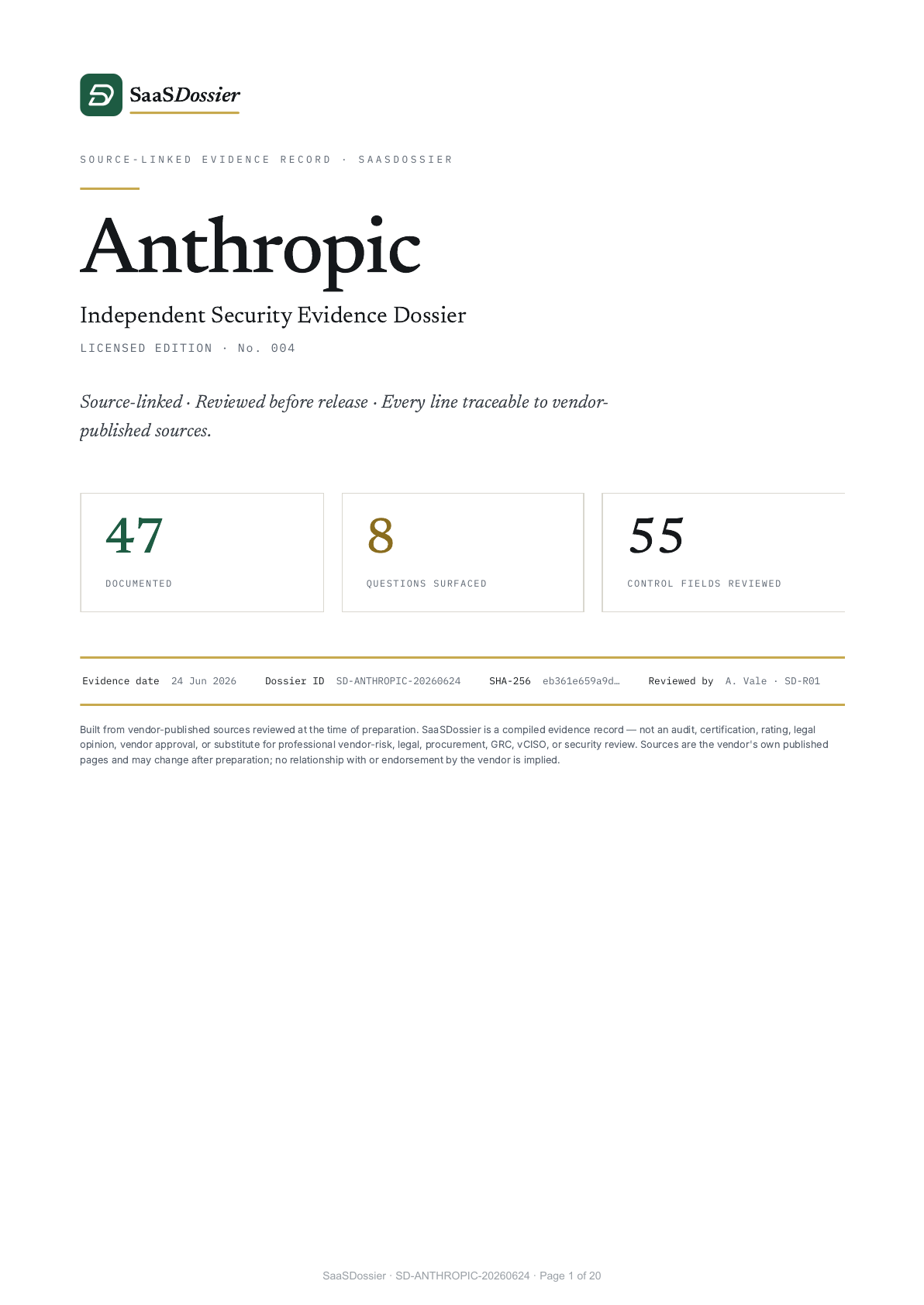 Cover page of the released Anthropic Security Evidence Dossier